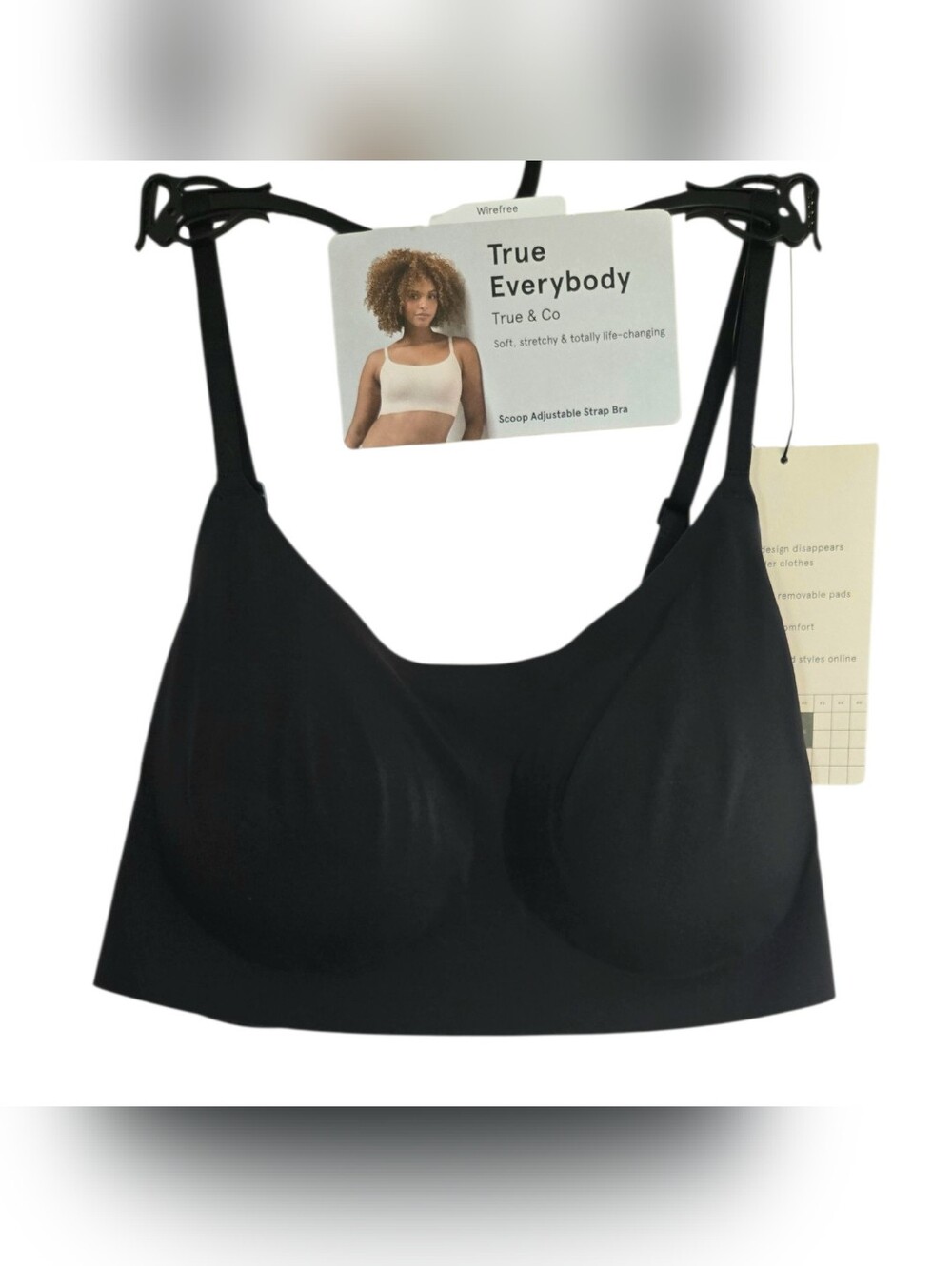 True & Co. True Everybody Scoop Adjustable Strap Bralette - Black Sm